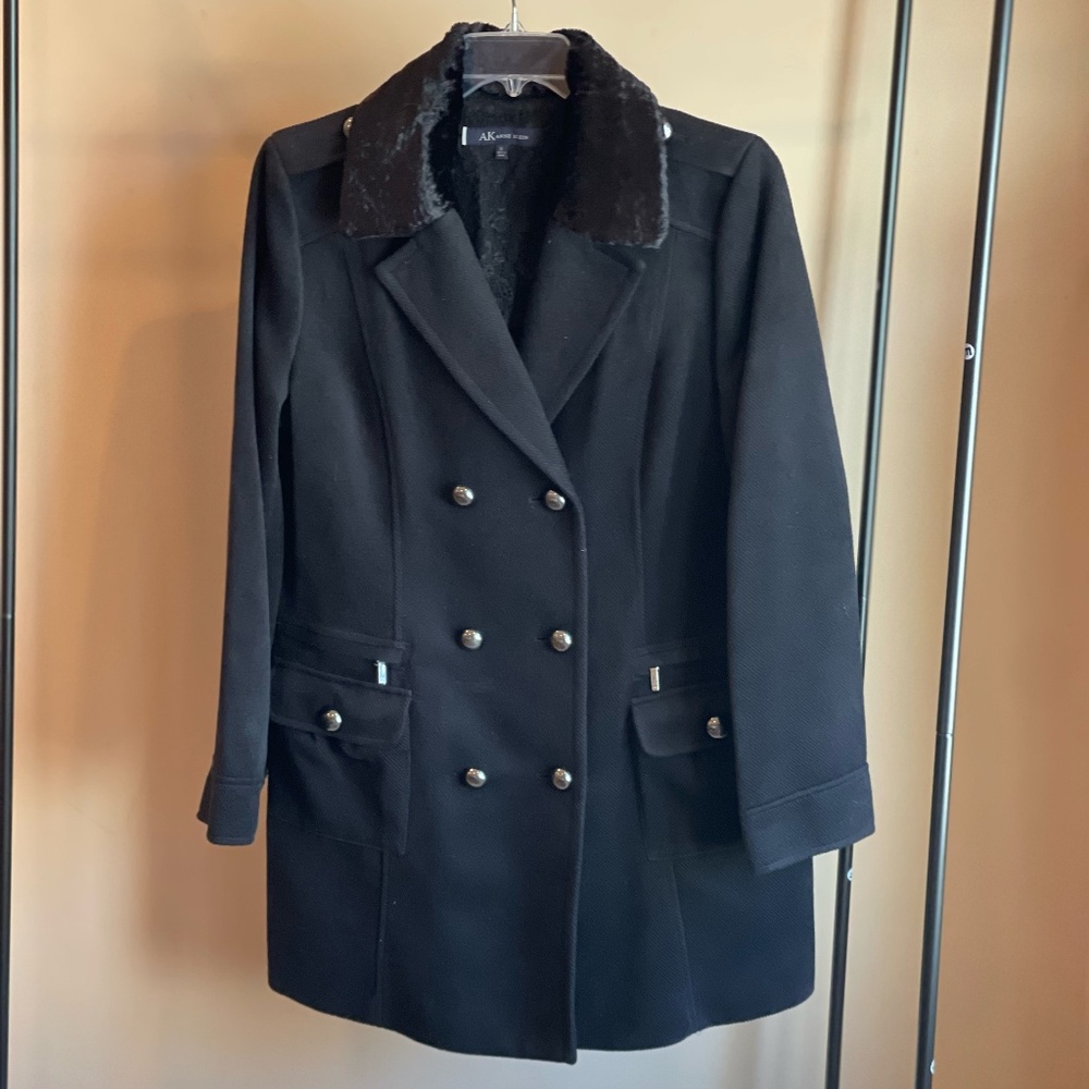 Anne Klein Faux Fur-Trim Double Breasted Coat